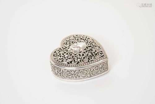 Indian silver heart-shaped pin cushion box marked OM