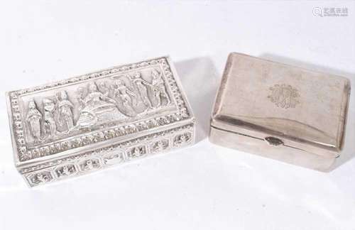 Eastern white metal box decorated in relief with dancing fig...