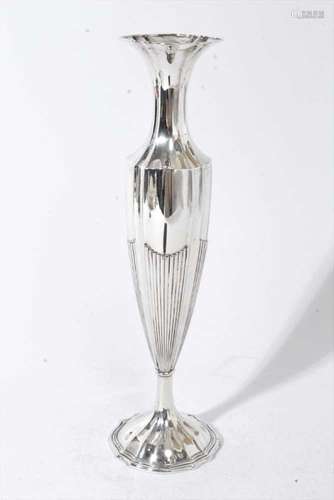 Elegant German silver vase with reeded decoration on splayed...