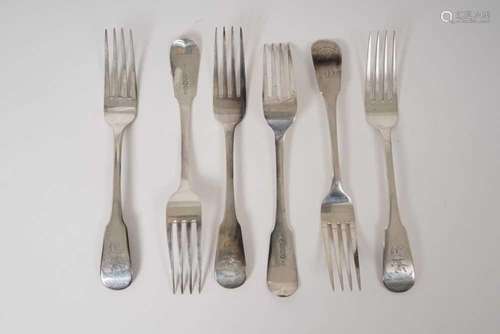 Six 19th century Scottish forks with the Monogramme of Clan ...