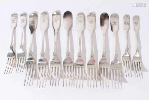 Eight Georgian forks with feather monogramme various makers ...