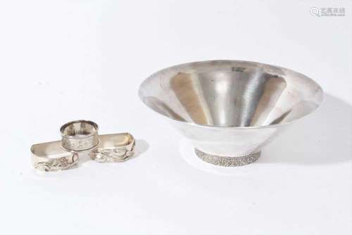 1970s Sterling silver bowl, together with a silver napkin ri...