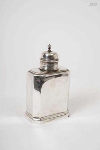 Georgian-style silver tea caddy of plain flat octagonal form...