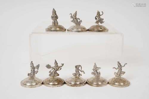 Set of eight Siamese Sterling silver menu holders