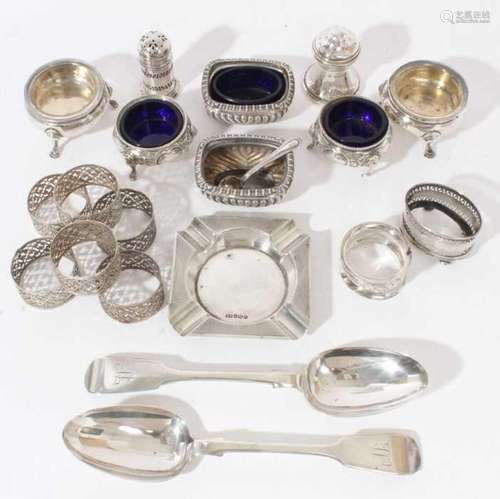 Three pairs silver salts, various condiments and sundry silv...