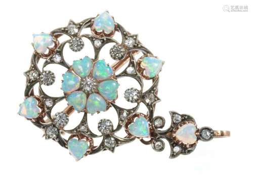 Late Victorian opal and diamond pendant / brooch