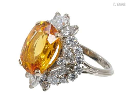 Fine yellow sapphire and diamond cluster ring