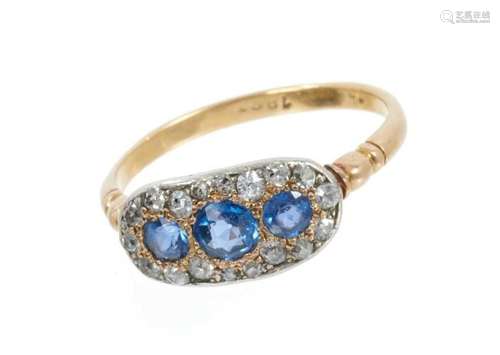 Late Victorian diamond and blue sapphire ring