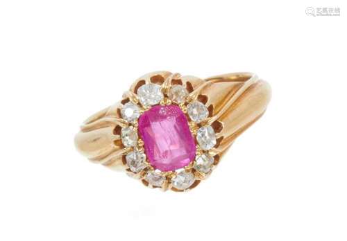 19th century Russian ruby and diamond cluster ring