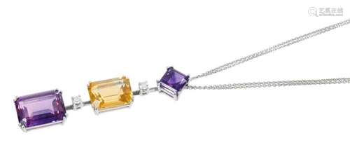 Diamond amethyst and citrine pendant necklace in 18ct white ...