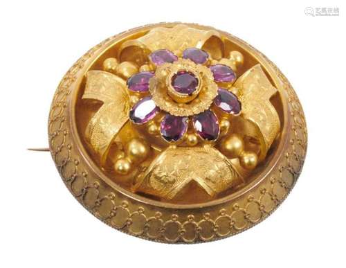 Victorian gold and garnet target brooch of circular form wit...