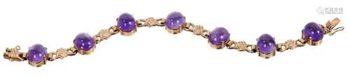 Cabochon amethyst and gold bracelet with seven oval amethyst...