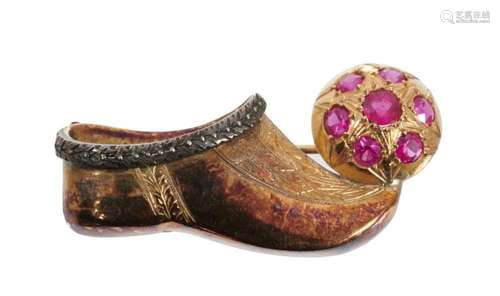 Gold novelty brooch in the form of a Greek evzone shoe, mark...