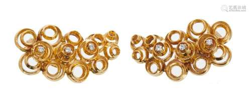 Pair of Lalaounis 18ct gold and diamond earrings, each with ...