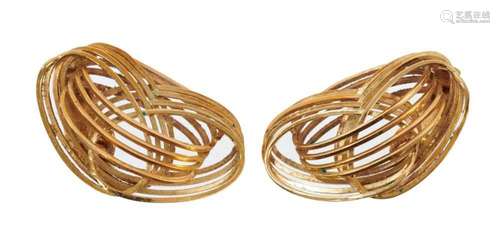 Pair of Lalaounis 18ct gold earrings with abstract swirls an...