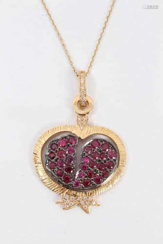 Ruby, diamond and 18ct gold pendant in the form of a pomegra...