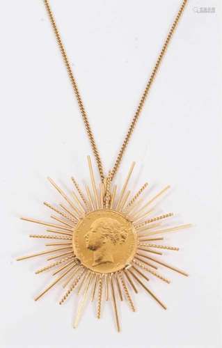 Victorian gold full sovereign 1880 in gold pendant mount on ...