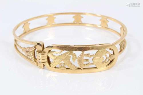 Egyptian gold bangle, tests as approximately 18ct, 22.3 gram...