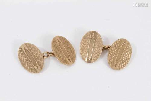 Pair of 9ct gold cufflinks with Art Deco style engine turned...