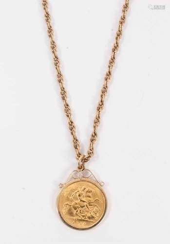 Edward VII gold half sovereign 1907 in gold pendant mount on...