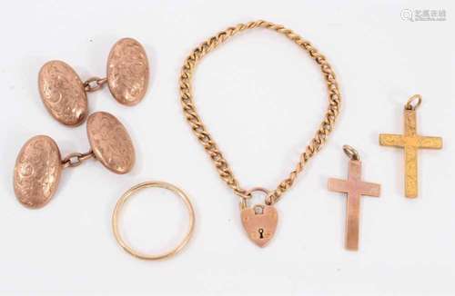 Group of gold jewellery to include a pair of cufflinks, brac...