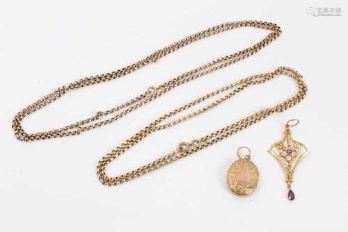 Edwardian gold locket on chain and an Edwardian gold pendant...