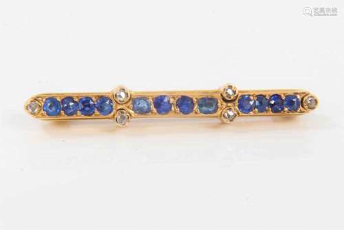 Late 19th century French gold sapphire and diamond pin brooc...