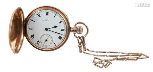 9ct gold full hunter pocket watch with gold chain