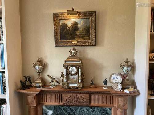 19th century French porcelain and spelter clock garniture