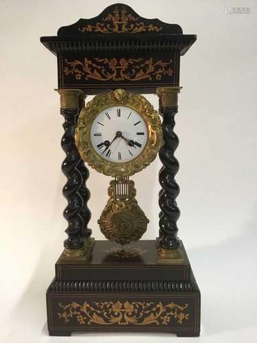 19th century French ebonised architectural mantel clock, wit...