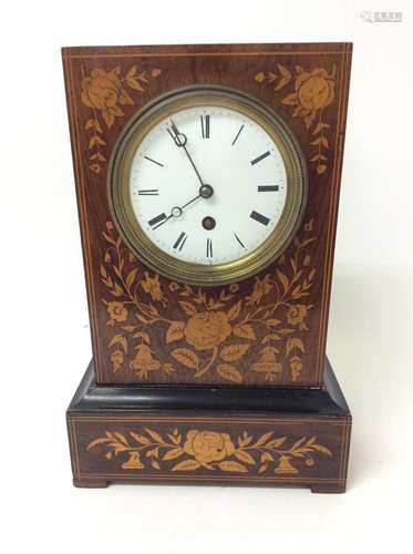 Late 19th century French mantel clock in floral marquetry ro...