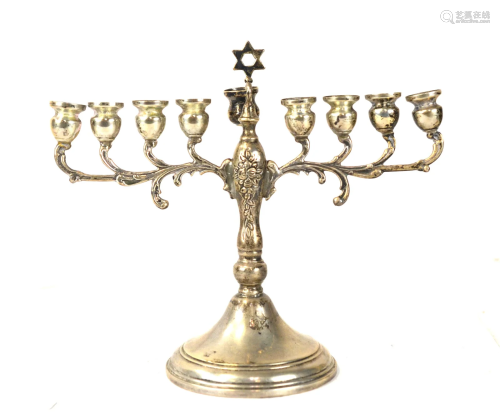 Silver Judaica Menorah w Star of David