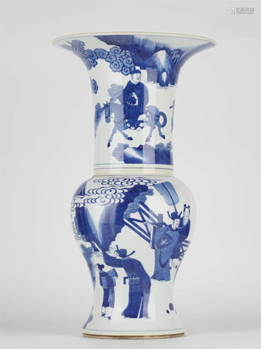 Tall Chinese Blue & White Phoenix Tail Vase