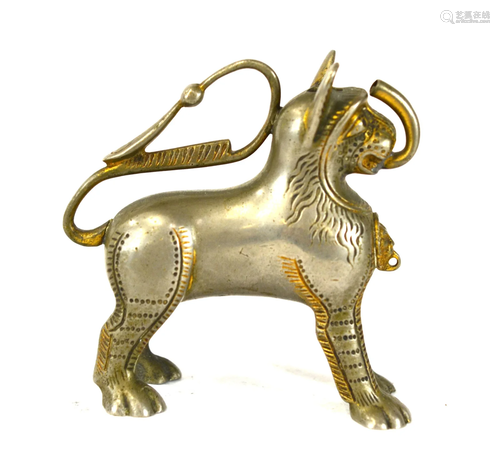 European Bronze Lion Oil Lamp