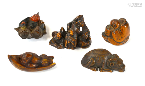 Five Pcs Japanese Carved Netsuke