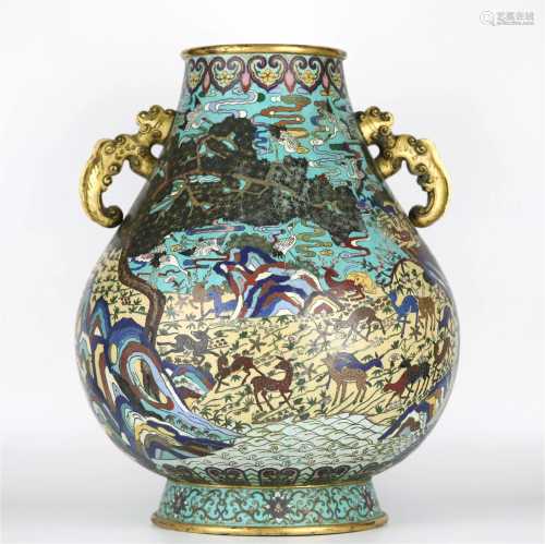Large Chinese Cloisonne Vase with Handles