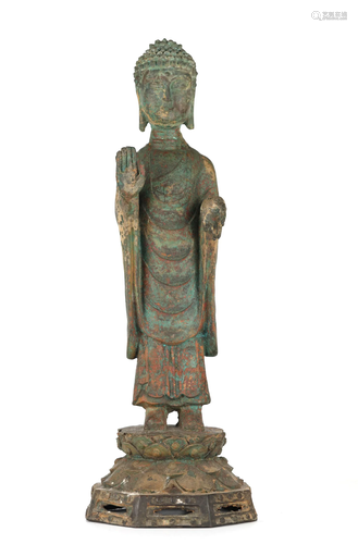 Tall Chinese Bronze Standing Buddha Figure