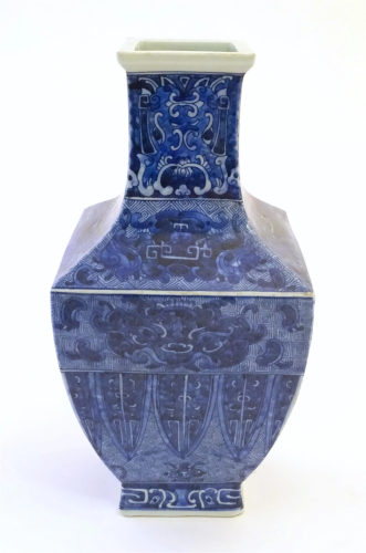 A Chinese blue and white vase of squared form decorated with...