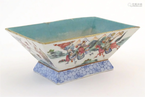 A Chinese footed dish of rectangular form decorated with imp...