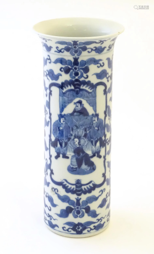 A Chinese blue and white vase of cylindrical form decorated ...