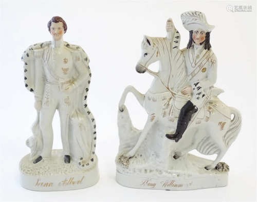 Two Victorian Staffordshire pottery flat back figures depict...