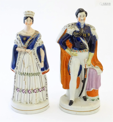 Two Victorian Staffordshire pottery figures depicting Queen ...