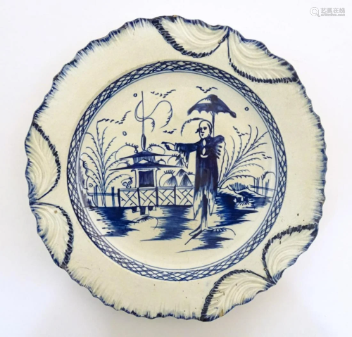 A blue and white pearlware plate decorated in the Long Eliza...
