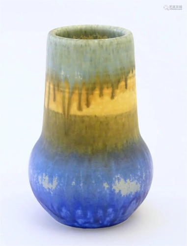 An Art Deco Ruskin vase with a crystalline drip glaze. Signe...