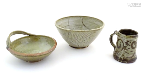 Three assorted studio pottery items to include a bowl with a...