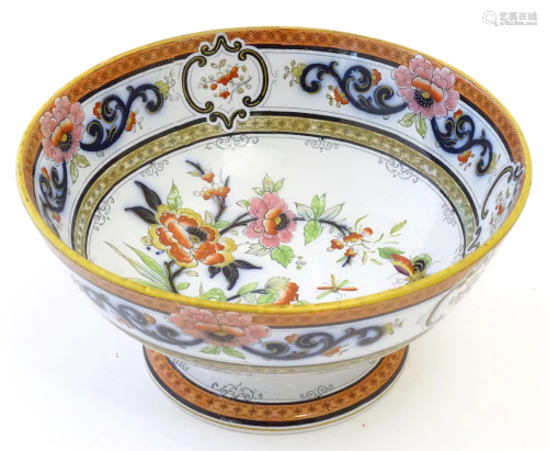 A 19thC English pedestal bowl decorated with Flo Blue style ...