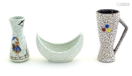 Three West German crackle vases comprising a small Marcy &am...