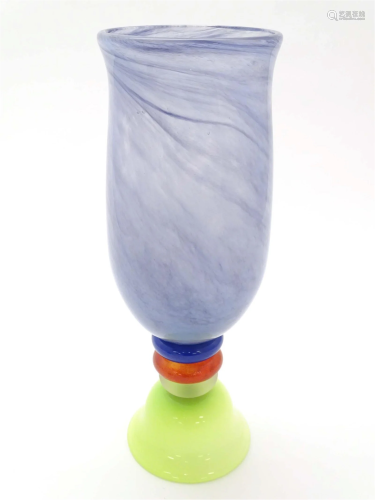 Dan Aston : A large studio glass vase worked in red, blue, l...