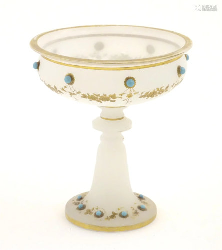 A Victorian glass comport, the opaque ground with gilt highl...
