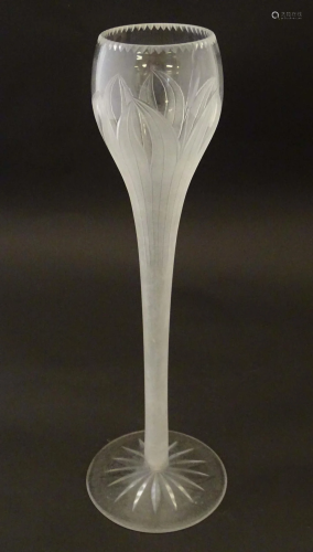A tall stem vase of tulip form with etched bulrush detail Ap...